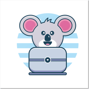 Cute Koala Character Playing Personal Computer Posters and Art